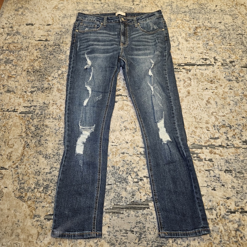 Altar'd State Distressed Blue‎ Jeans Women's 27 Stretch Straight Leg Dark Wash